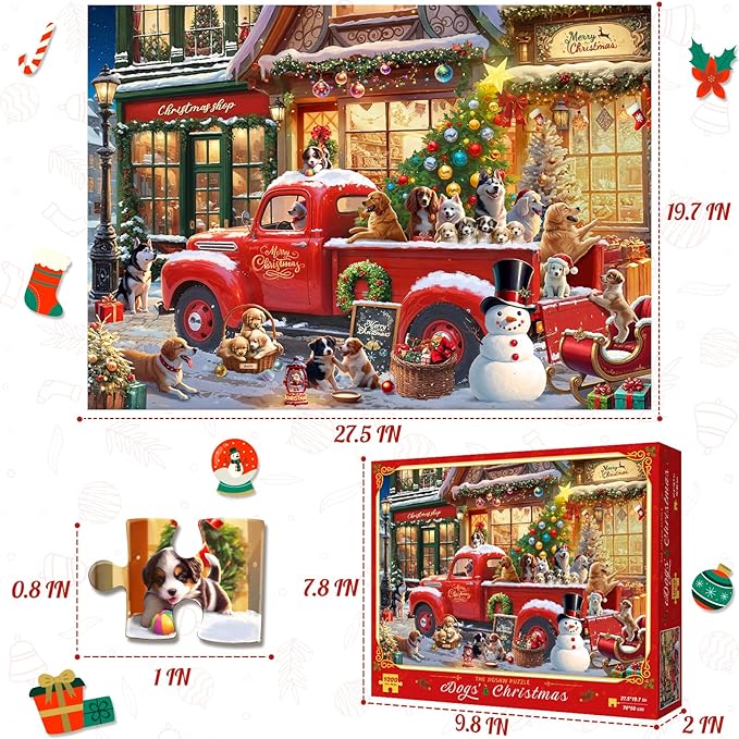1000 Pieces Christmas Puzzles for Adults and Teenagers, Dogs' Christmas Jigsaw Puzzles Family Games, Gifts for Adults and Kids