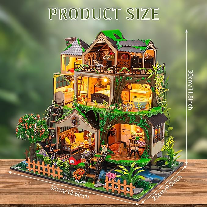 Miniature House Kit, Tiny House Kit with LED, DIY Mini House Building Kits for Adults to Building, Unique Gift for Birthday Christmas, Forest L2501