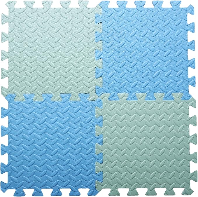 16 Tiles Foam Play Mat for Baby, Soft & Safe EVA Foam Mats for Floor, Square Baby Play Mat, Kids Foam Puzzle Floor Mat, 47x47 Play Mat for Playpen(Bean Green/Light Blue)