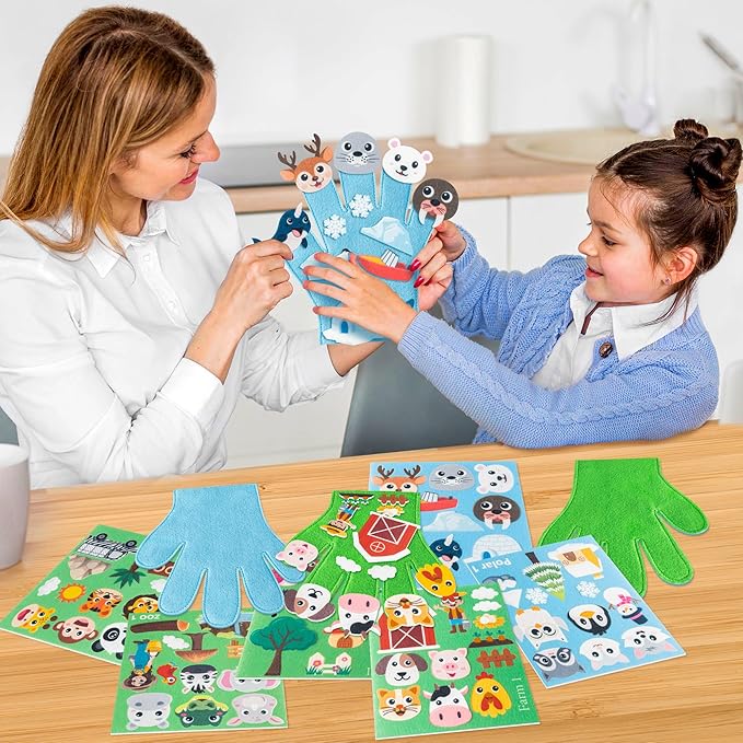 WATINC Animals Felt Story Finger Puppets - 5Pcs DTY Animal Storytelling Hand Puppet Felt Education Gift, Farm Insect Zoo Ocean Polar Animal Storytime Early Learning Role Play for Kids