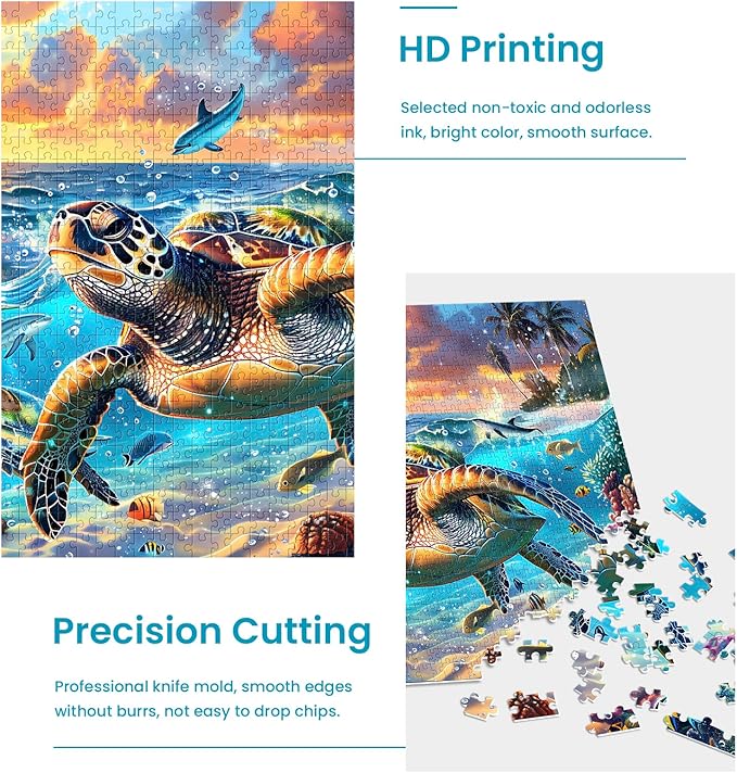 2 Pack Puzzles for Adults 1000 Pieces-Sea Turtle & Dolphins Difficult Jigsaw Puzzles for Adults,Hard Jigsaw Puzzle Decorations DIY Leisure Game Toy Suitable Family Friends(27.5x20 inches)