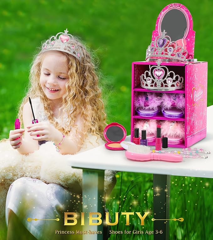 Kids Makeup Kit - Princess Dress Up Shoes, Crowns & Handbag - Pretend Play Fake Makeup Set for Girls, Ages 3-6