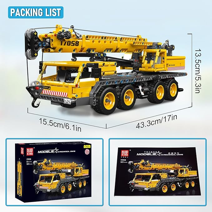 Mould King 17058 City Mobile Crane Truck Toy Building Set, Construction Vehicle Model Blocks Kit for Adults, Toys Gifts for Kids Children, Playset for Boys and Girls Ages 8+(997 Pieces)