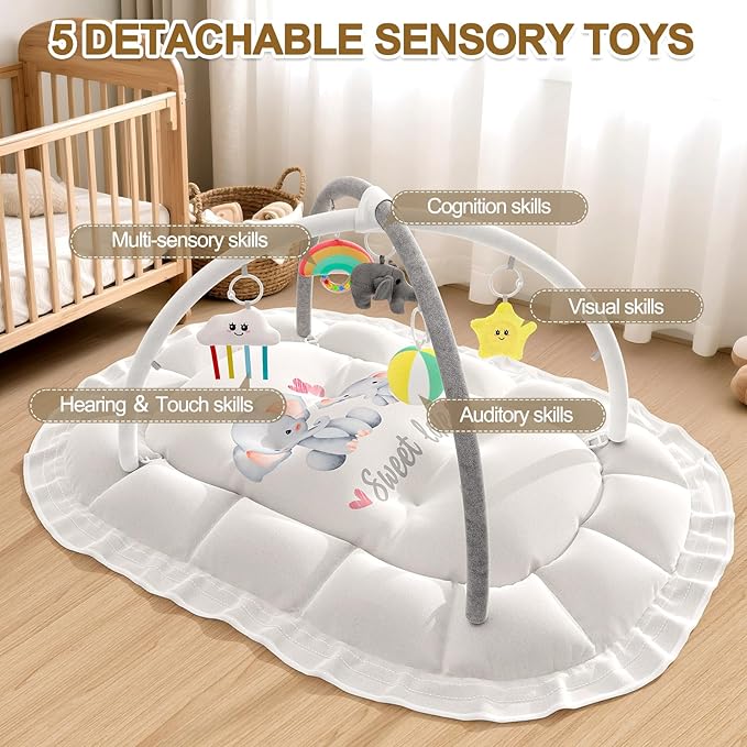 OCATO Baby Play Mat Gym: Baby Play Gym Tummy Time Mat Thick Large Baby Activity Center from Newborn to Toddler Skills Development Baby Essentials Baby Shower Gifts Boy Girl for Babies 0-6-12 Months