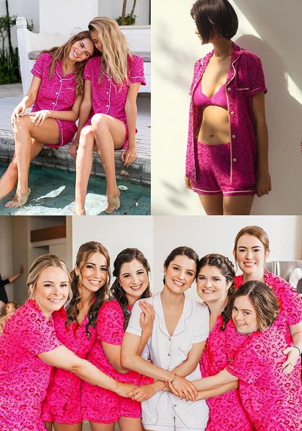 SWOMOG Womens Button Down Pajamas Set Short Sleeve Sleepwear Bride Soft Pj Lounge Sets XS-3XL