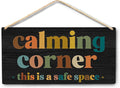 Calming Corner Hanging Wood Sign - Safe Space, Classroom Decor, School Counselor Office, Calm Down Corner Decorations, Boho Style (Black), 12x6