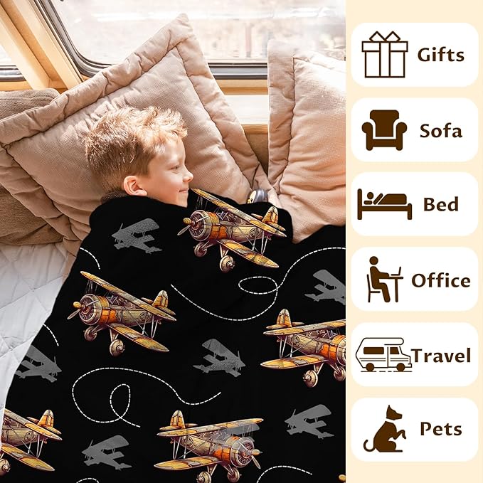 Blanket for Boy Men Kids Airplane Blanket Gift for Son Birthday, 40x50 Inches Lightweight Cute Decor Throw for Couch Sofa Bed