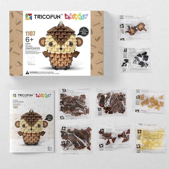 Animals 3D Soft Building Blocks - Cute Animal Kit, Pressure-Relief, STEM Educational Toys, Enhance Hands-On Skills Interlocking Building Blocks (1107-MONKEY)