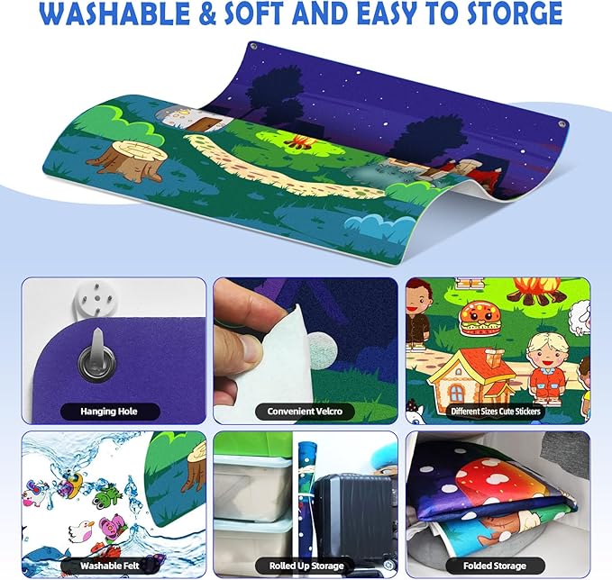 200Pcs Felt Story Board Set with Storage Bag Preschool Teaching Wall Flannel Busy Board Bonfire Party Themed Early Learning Interactive Play Toys Wall Hanging Gift for Toddlers Kids 40 X 28 Inch