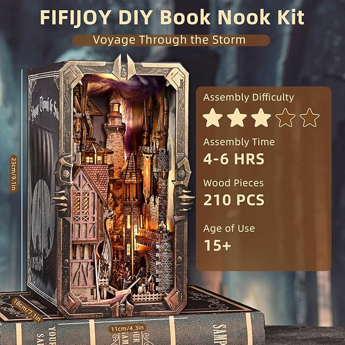 Viking Book Nook Kit - DIY Miniature House Dollhouse Kit for Adults Teens, Booknook Tiny House Bookshelf Insert Decor 3D Wooden Puzzle, Gifts for Family, Friends (Voyage Through The Storm)
