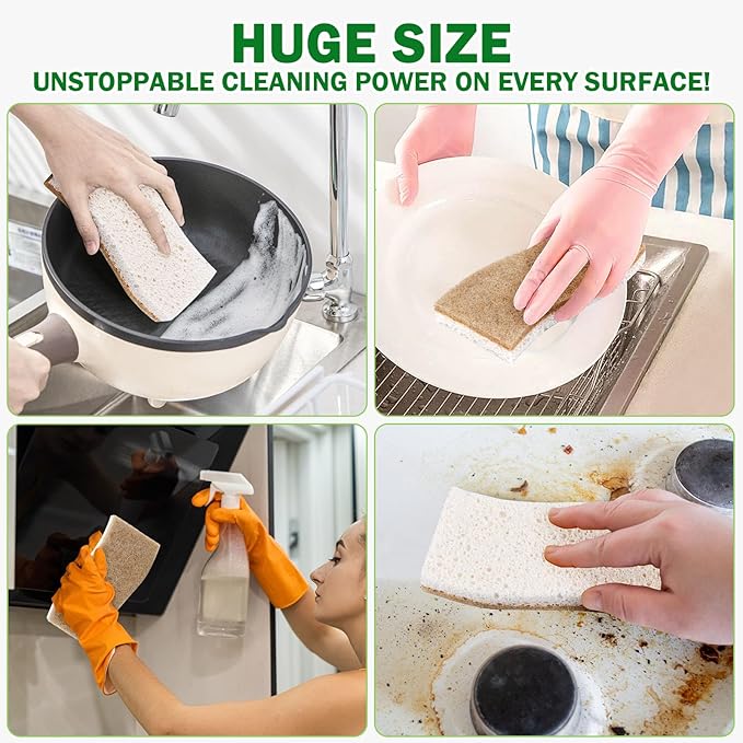 AIDEA XL Sponges Kitchen, 12Count, Non-Scratch for Dish Sponges, Large Natural Sponge for Non Stick Cookware, Cellulose Cleaning Sponge for Dishes, Bathroom, Household