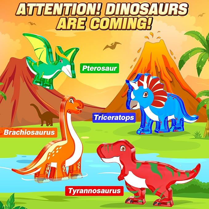 Magnetic Tiles Dinosaur Toys for Kids 3-5 4-8 Magnet Building Blocks Toddler Toy - Dino World Magnetic Toys STEM Creative Games Christmas Birthday Gifts for 3＋ Years Old Boys Girls