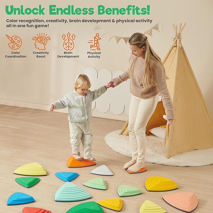 Stepping Stones – Indoor & Outdoor Obstacle Course Toys for Kids – Montessori Sensory & Motor Skill Development, Coordination & Active Play – Textured Educational Play Set