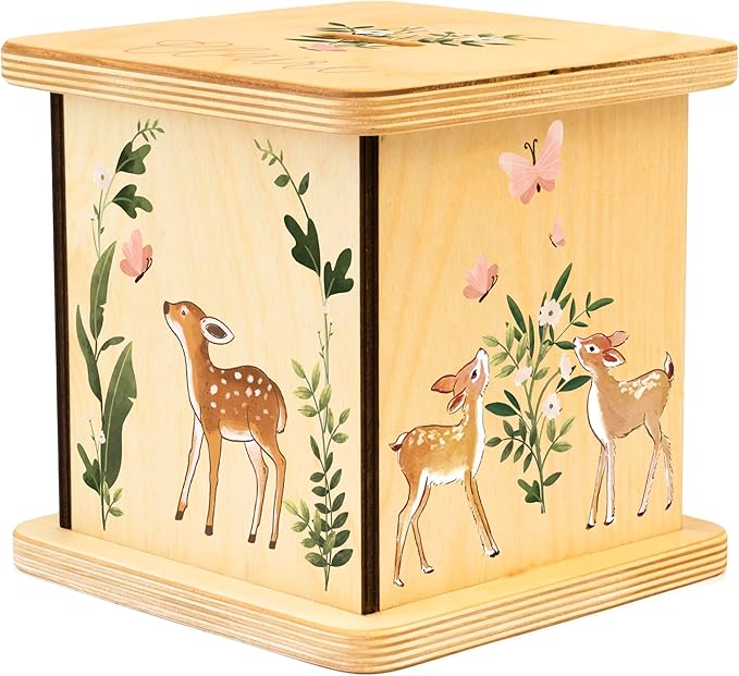 Wooden Piggy Bank for Kids and Adults, Personalized Gift Handmade in USA by BloomOwl, Custom Piggy Bank, Personalized Banks for Kids, Gifts for Baby Boys and Girls (Deer)