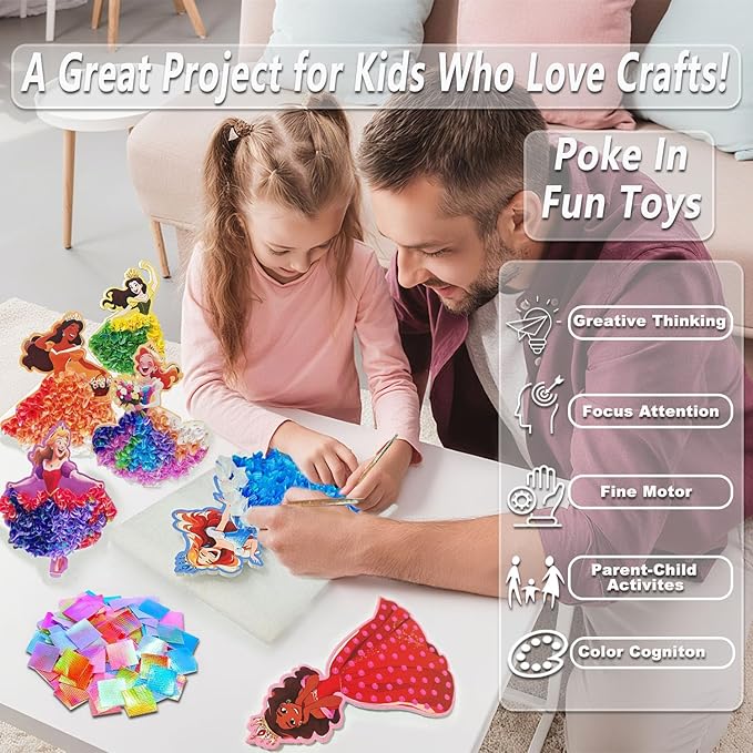 skyenchant Princess Poke in Art Kit - Magical Dress-Up Crafts, Creative Fun Activity for Girls, Best Birthday Gift for Ages 4-9 Years Old(8cpcs) (Princess-8)