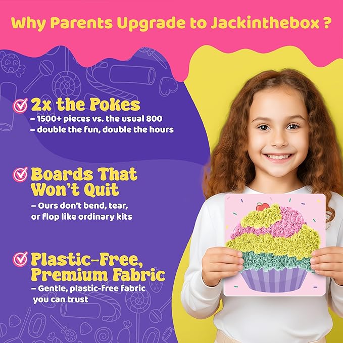 jackinthebox Poke Poke Art for Kids - Candyland Theme, Mess-Free Fabric Art and Craft, Flower Pressing Kits, Gift for Kids, Girl Gifts, DIY Activity Boy Gift, Toys for Girls and Boys Ages 4 5 6 7 8