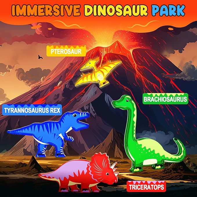 Dinosaur Toys Magnetic Tiles - Magnet Building Blocks for Toddler Kids Toys STEM Sensory Outdoor Toy for 3+ Year Old Boys and Girls, Dinosaur World Creative Games Kids