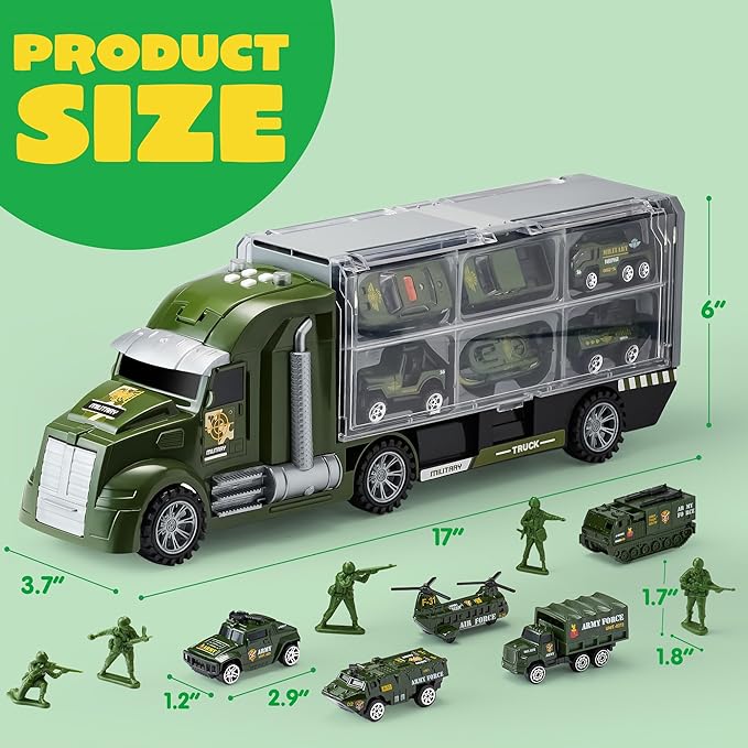 JOYIN 25 in 1 Military Kids Truck Toys for Age 3+, Toddler Boy Toys, Army Men Tanks Set with Soldier Men, Mini Battle Cars in Carrier Truck with Lights and Sounds, Christmas Great Gifts for Grandkids
