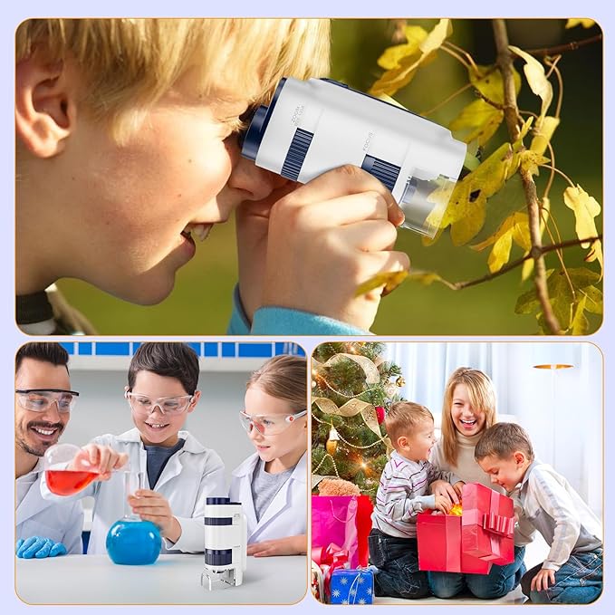 Handheld Portable Pocket Microscope for Kids - BEBANG Mini Lab Kids Microscope with 5 Prepared Slides LED Portable Microbiological Observation Miniscope Tool for Science Exploration