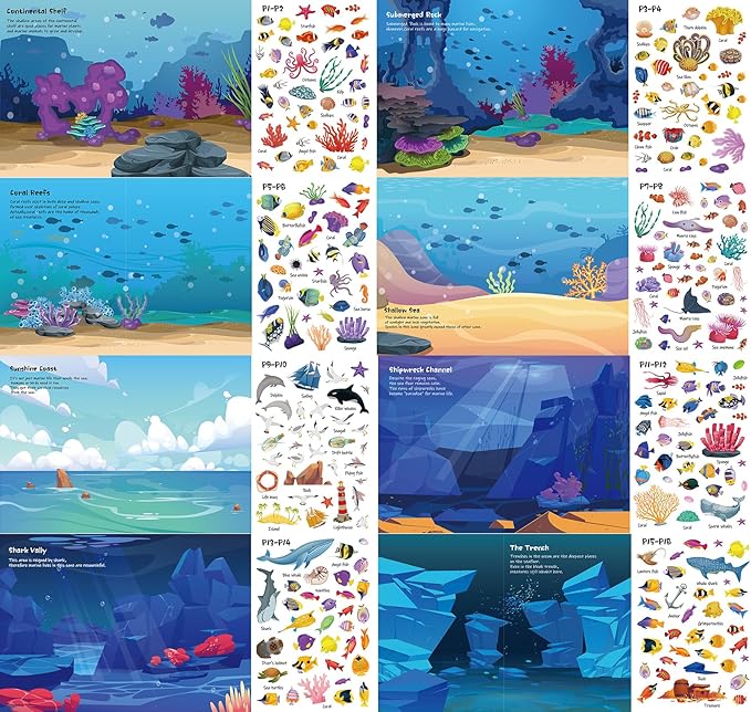Sticker Book for Kids, 240+ Animal Ocean Stickers & 8 Scenes Activity Sheet, Reusable Busy Book, Seek and Find Sticker Coloring Pad, for Boys Girls Toddlers Ages 2-4 4-8 Years Old 3-5 6-7