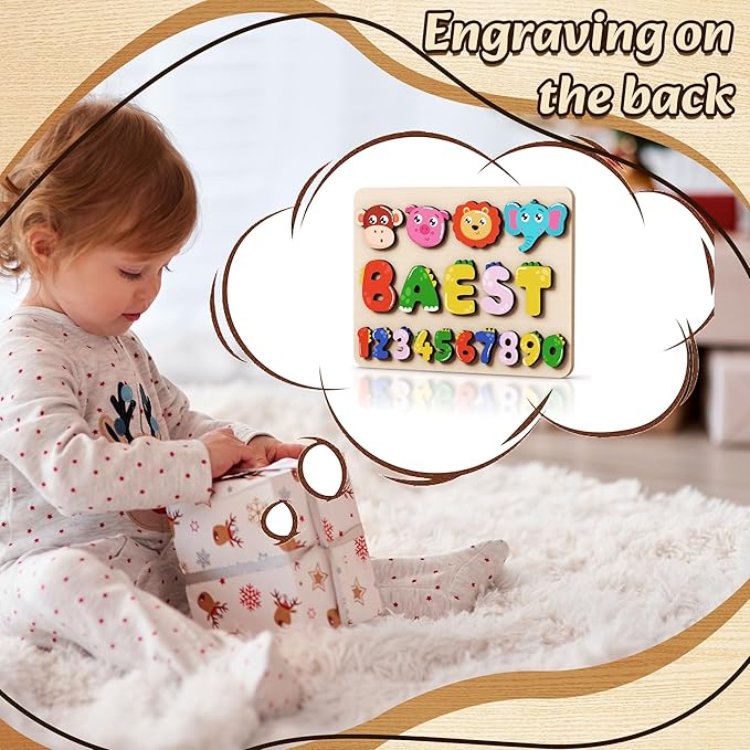 Personalized Name Puzzle for Toddlers - Custom Wooden Jigsaw Puzzles with Animals, Montessori Learning Toys, Baby Birthday Gift for 1, 2, 3 Year Old Boy or Girl (Name Puzzle-04)
