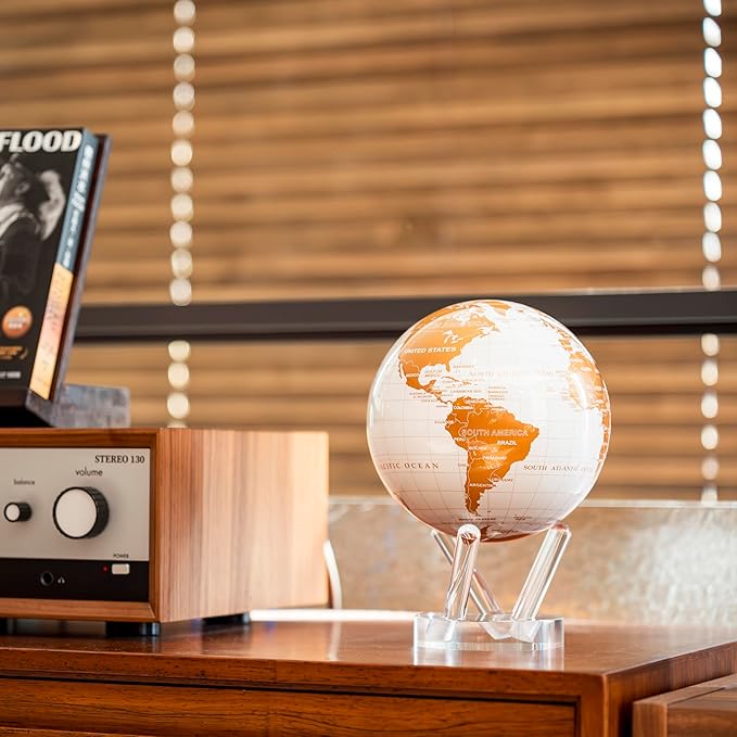 MOVA Globe – White and Gold 4.5” | Solar-Powered Rotating World Globe for Desk | Elegant Modern Decor | No Batteries or Wires