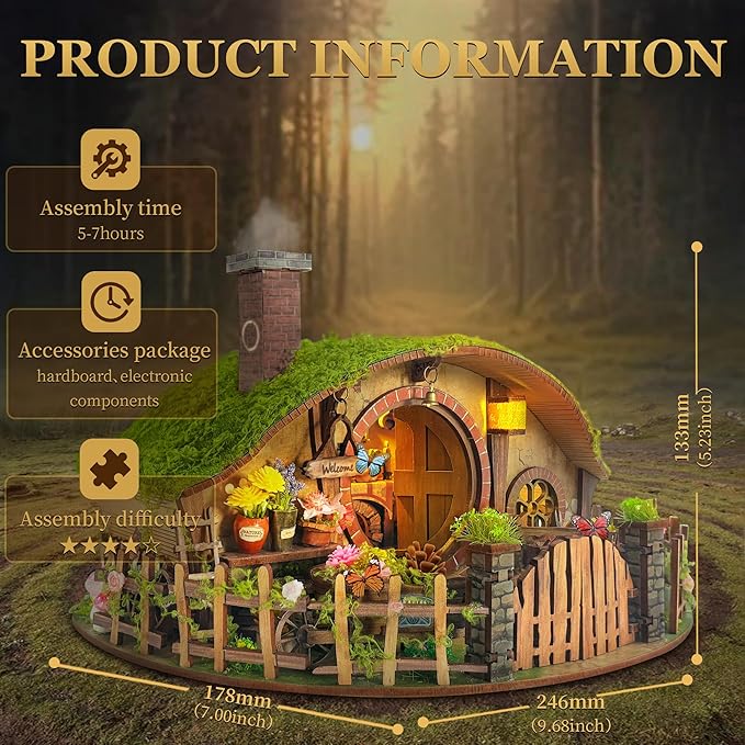 Miniature House Kit - Forest-Themed DIY Dollhouse Kit | Blind Box Design, Stress-Relief Craft, 3D Wooden Puzzles for Adults - The Magic Ring House (SQ-59)