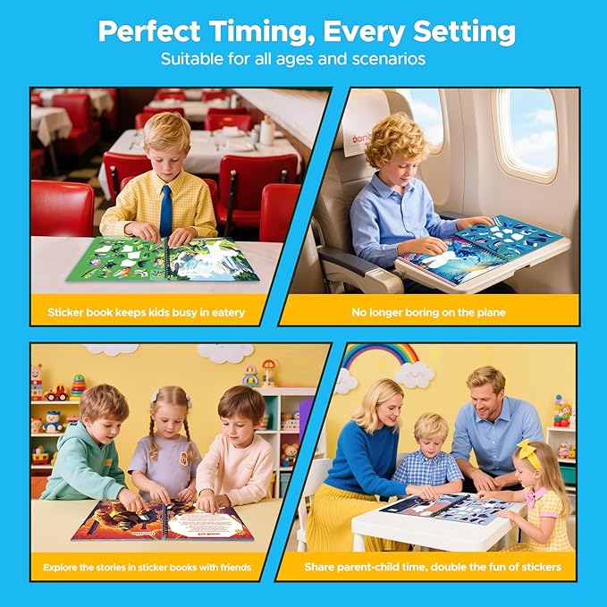 2PCS Paint by Number Sticker Book Travel Activities for Kids Ages 4-10, Road Trip and Airplane Toys for Long Car Rides, Birthday Present, Preschool Classroom Party Gifts