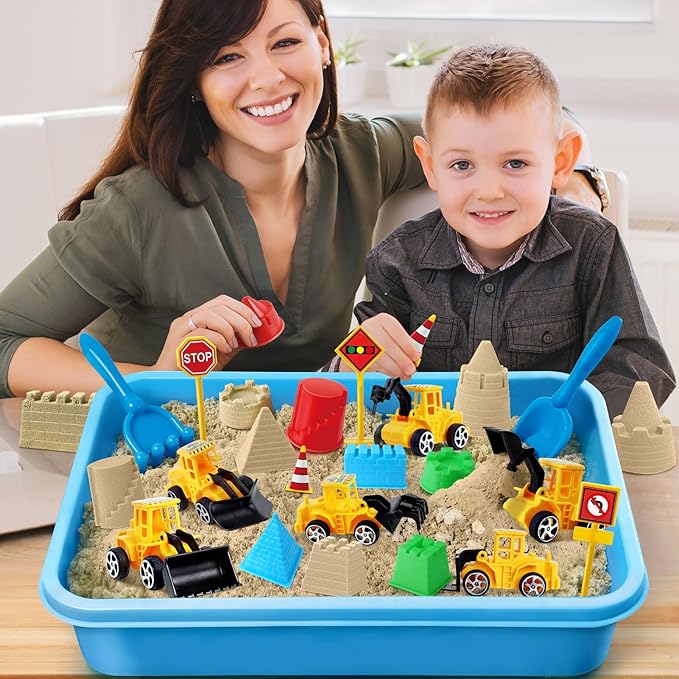 ESSENSON Sensory Bin, Dinosaurs Kit with Sensory Sand, Play Sand Pretend Play Beach Toy, Sandbox for Girls and Boys