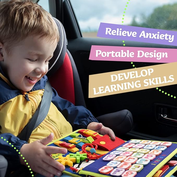 TenFans Montessori Busy Board | 3-5 Year Old Toddler Learning Toy | Fine Motor Skills Development | Montessori Sensory Playset | Early Childhood Education Tool | Portable Travel Preschool Activity Kit