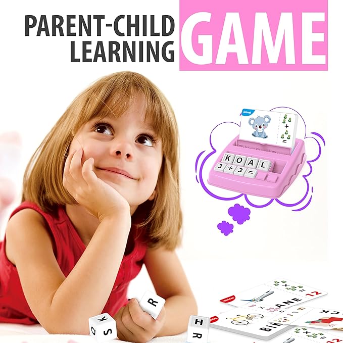 Matching Letter Games,Learning Educational Toys 2 in 1, Numerical Equality Games,Alphabet Spelling Reading Flash Cards,Early Education Gift Toys for 3,4,5,6,7 Year Olds (Pink)