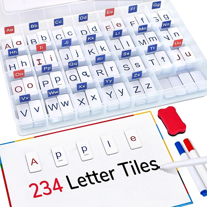 Classroom Magnetic Letter Tiles for Phonics and Spelling-JoyCat 234 Foam Alphabet Tiles Magnetic Letters with Double-Side Magnet Board and Compartment Storage Case