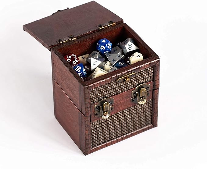 Elven Vault (Chainmail) Wooden Deck & Counter Box with Protector Storage for TCG, MTG Magic, FaB, YGO, EDH, Commander, Box, Dice