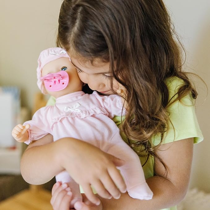 Melissa & Doug Mine to Love Jenna 12" Baby Doll with Moving Eyes, Thumb & Pacifier Sucking Action, Doll Clothes & Accessories, Toddler Toys for Girls & Boys Ages 18 Mo+