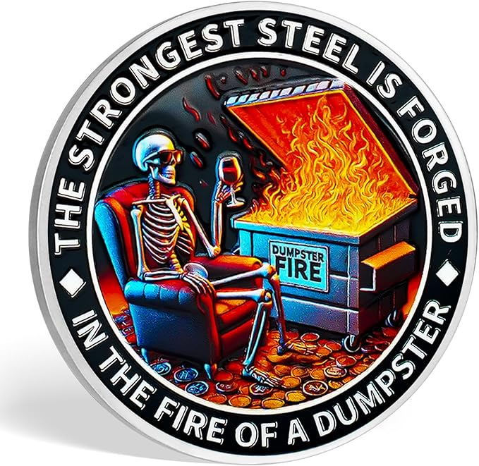AtSKnSK Memento Mori Coin Momento Mori Coin Skull Coin Stoic Gifts Memento Mori Calendar Living Memento Mori Amor Fati Coin (Calm in The Fire Skeleton Dog)