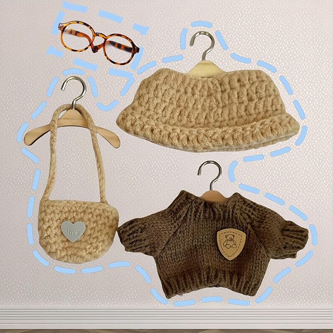 Clothes Set for 15cm/17cm Doll(NO Doll) , Handcrafted Crochet Set Hat & Sweater, Stylish Premium Outfit with Accessories, Cute for Dress up Unique Style