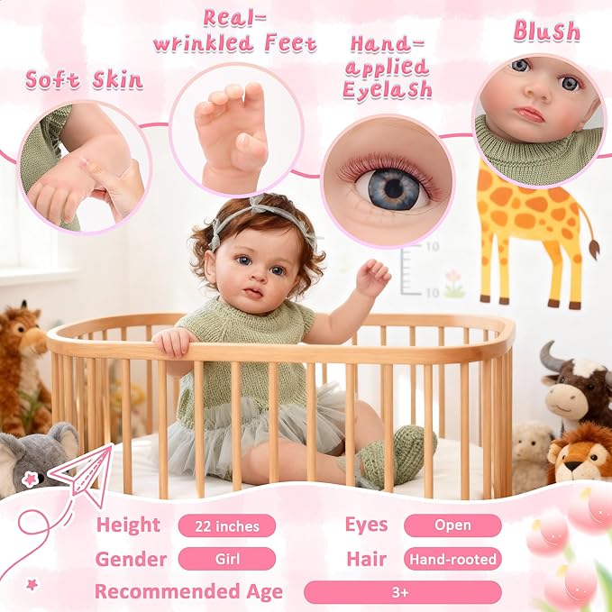 Reborn Baby Dolls Boy - 22'' Realistic Newborn Baby Doll with Blue Feeding Set & Birth Certificate - Lifelike Weighted Body for Role Play, Gift for Kids