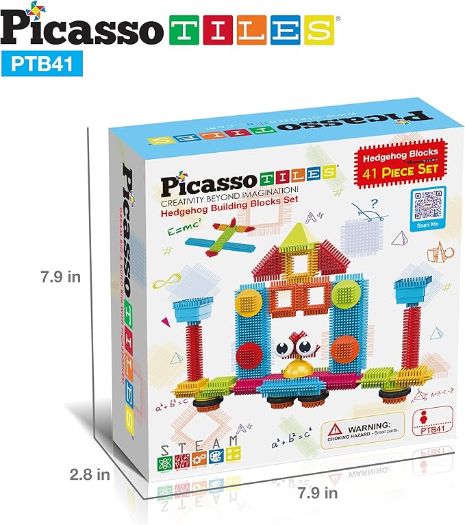 PicassoTiles Toys 41 piece Hedgehog Block Building Blocks Construction Toy Set w/IdeaBook Learning Playset None Magnetic STEM STEAM Educational Kit Child Brain Development Preschool Kindergarten PTB41