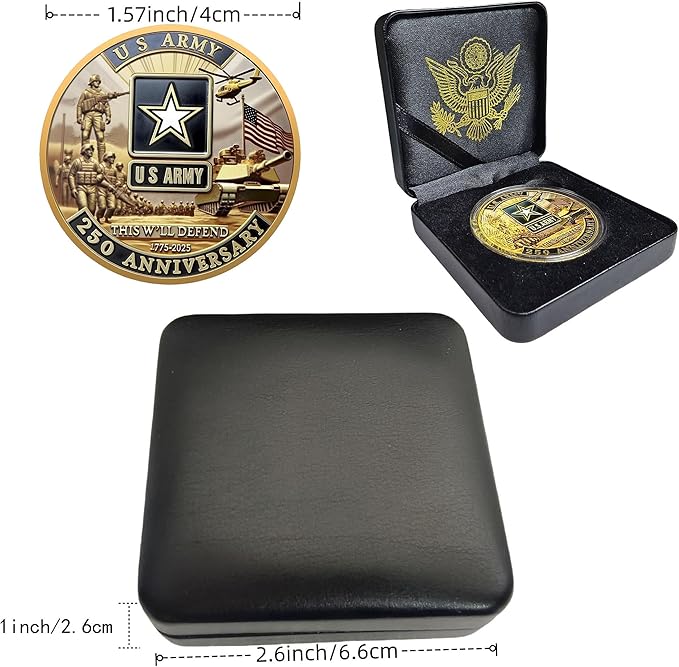 Army 250th Anniversary Coin – Navy 250th Anniversary Coin – Army Challenge Coin – USMC 250th Commemorative Double-Sided Marine Corps Challenge Coin with Metal Gift Box – 1.57" Display