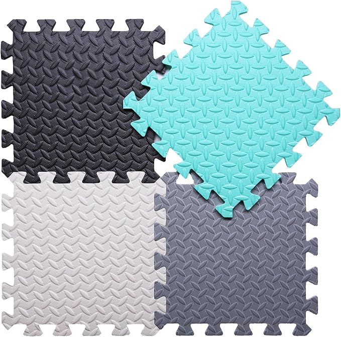 Foam Play Mat for Baby, 0.4 Inch Thick Foam Interlocking Floor Mats, Soft Non-Toxic Baby Playmat, Solid Colored Puzzle Play Mat Kids Floor Mats, 16 Tiles, Black/White/Gray/Tender Green