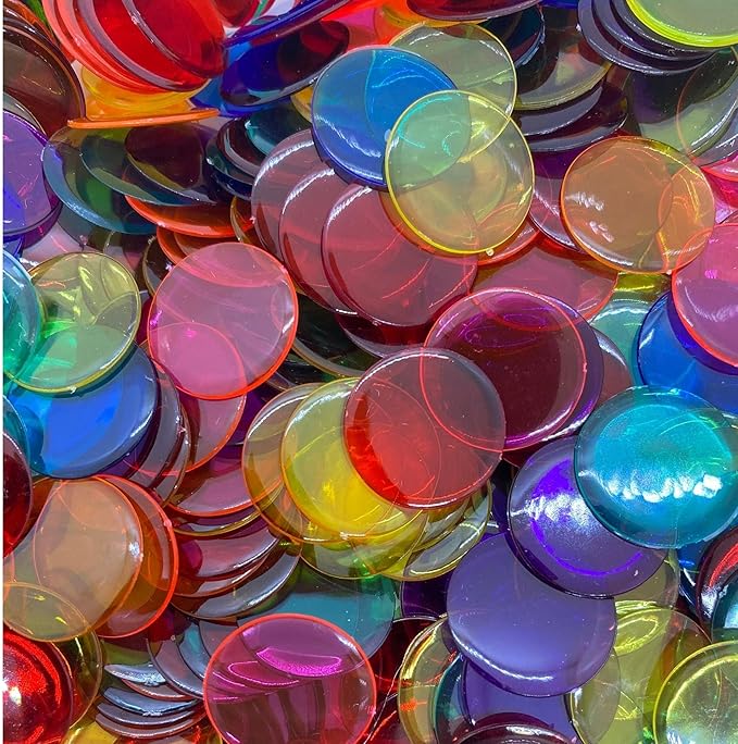 MR CHIPS Plastic Bingo Chips for Games 1000 Count Solid and Transparent Colors Counting 19 Color Choices 3/4 Inch 7/8
