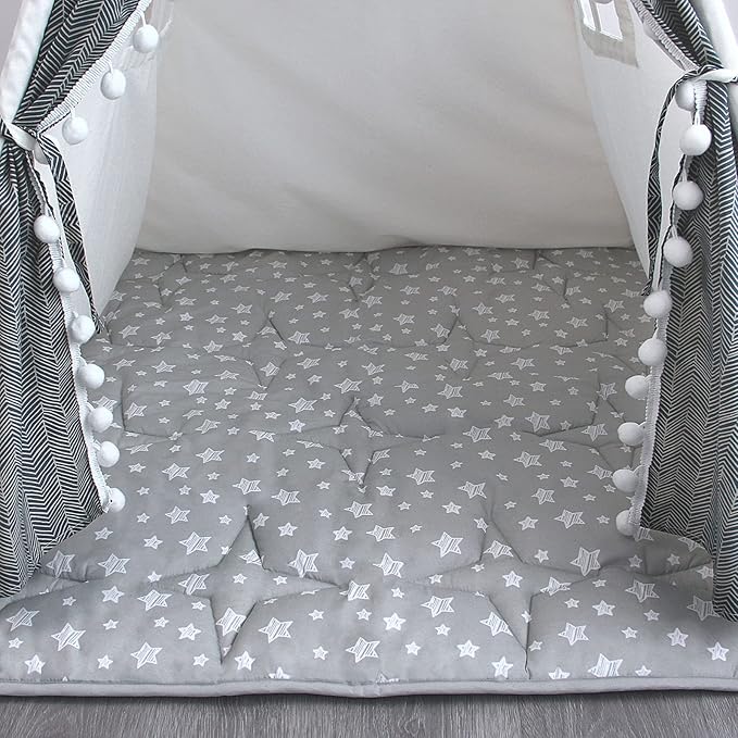 Teepee Play Tent Mat, Square Padded Mat for Playtent, Anti Slip Baby Quilted Activity Mat for Boys and Girls, Toddlers and Kids Playtime