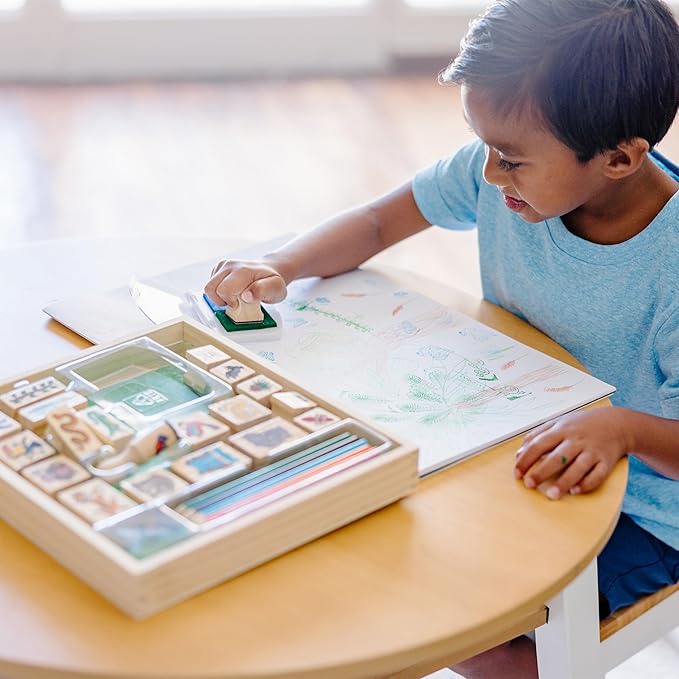 Melissa & Doug Stamp-a-Scene Stamp Set: Rain Forest - 20 Wooden Stamps, 5 Colored Pencils, and 2-Color Stamp Pad