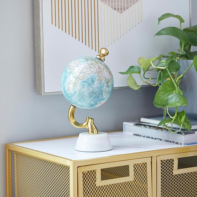 Deco 79 Aluminum Globe with Marble Base, 5" x 5" x 10", Blue