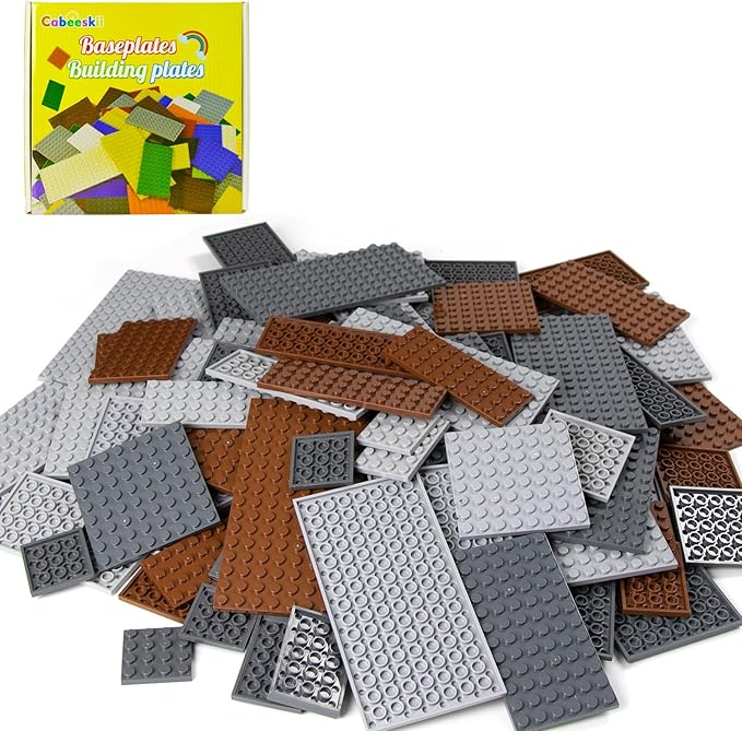 130 Pieces Classic Building Plate, 3 Color with 11 Size Baseplate, Base Plates Compatible with Lego Parts and Pieces, Building Bricks, for Most Brands (Dark Grey, Light Grey, Brown)