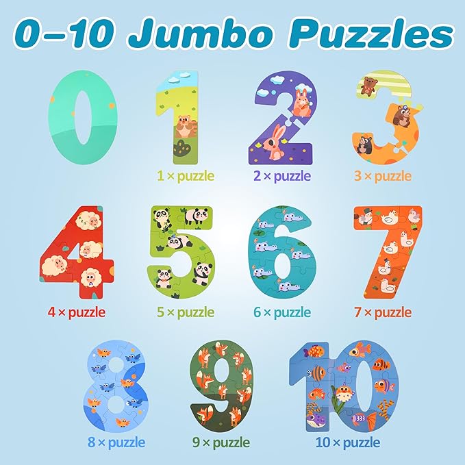 Wooden Puzzles for Kids, Montessori Numbers Puzzles Animal Puzzle for Toddlers, Preschool Learning Toys Educational STEM for Boys Girls Ages 3+