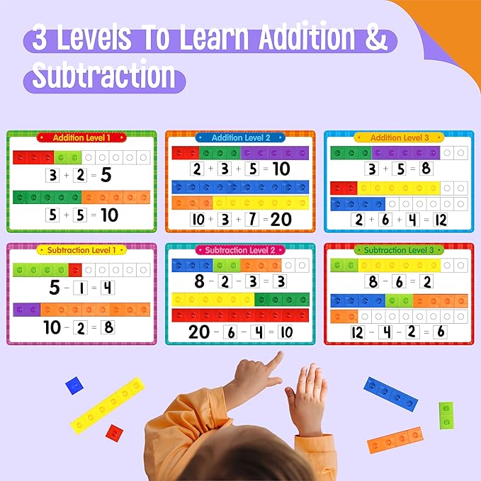 Math Linking Cubes, 100 Math Cube Manipulatives with 30 Learning Activities Plus 192 Reusable Stickers, Number Counting Blocks Snap Linking Math Counters, Fun & Educational Pre-K Counting Blocks