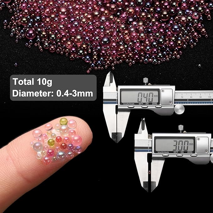Iridescent Glass Tiny Bubble Beads, 0.4-3mm 10g No Hole Micro Mini Round Korean Purple Water Droplets Beads - Applications: for Resin Filler, Nail Art, Dollhouse Bath Tub