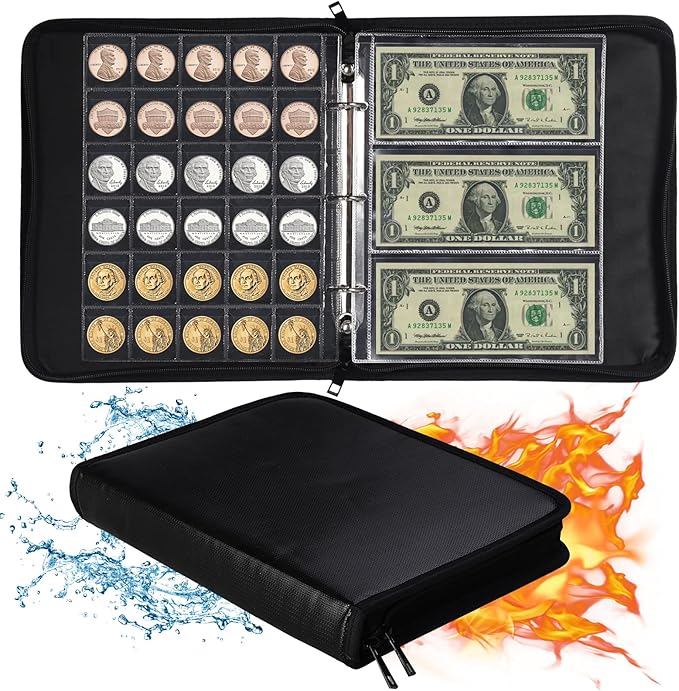 Coin Collection Book for Collector, 360 Pockets Coin holder Albums & 36 Sleeves money storage case with Aluminum Foil Lining for Coins, Currency, Bill, Quarter, Stamp, pennies