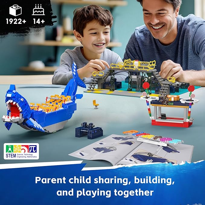 Mould King Pirate Ship Building Set, 1922+ Pcs Amusement Park Model Kit with Shark Shape, Swing Boat with Motor, Home Decoration Building Toys for Teens and Adults, Collectible Gift for Birthday